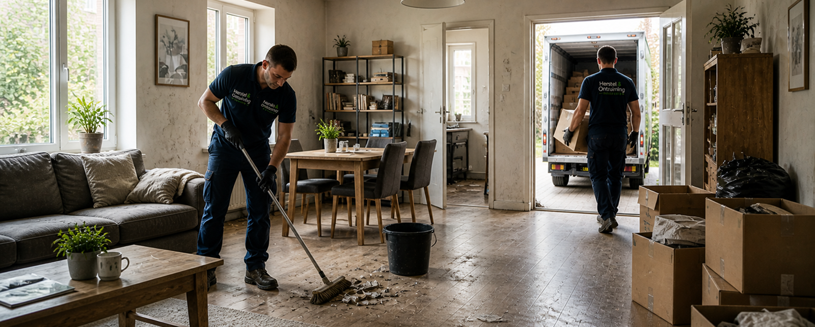 Opgeruimde woning met verhuisdozen
